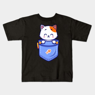 Cute Cat In Pocket Cartoon Kids T-Shirt